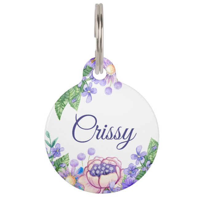 Pastel Flowers Round Pet Tag (Front)