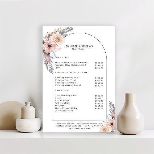 Pastel Flowers Salon Price List Poster