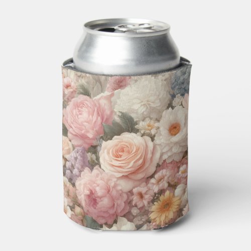 Pastel Flowers Shabby Chic Rose Floral  Can Cooler