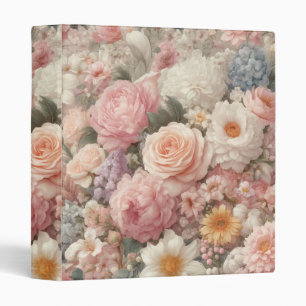 Pastel Flowers Shabby Chic Rose Floral Pattern 3 Ring Binder