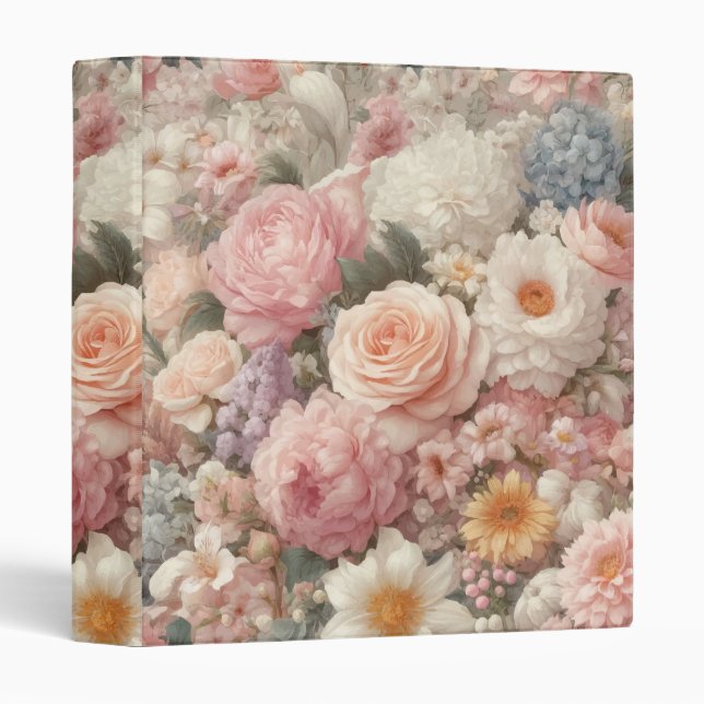 Pastel Flowers Shabby Chic Rose Floral Pattern 3 Ring Binder (Front/Spine)