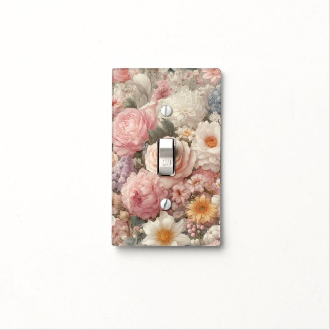 Pastel Flowers Shabby Chic Rose Floral Pattern Light Switch Cover (In Situ)