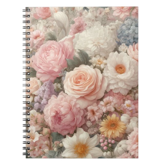 Pastel Flowers Shabby Chic Rose Floral Pattern Notebook (Front)