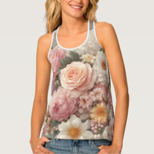 Pastel Flowers Shabby Chic Rose Floral Pattern Tank Top