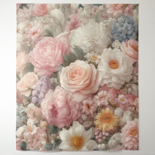 Pastel Flowers Shabby Chic Rose Floral Pattern Tapestry