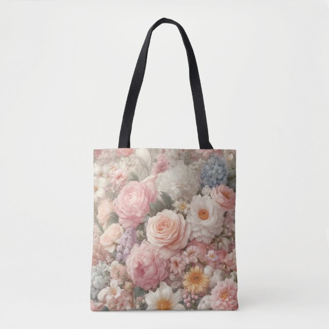Pastel Flowers Shabby Chic Rose Floral Pattern Tote Bag (Front)