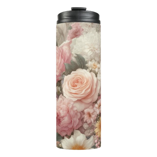 Pastel Flowers Shabby Chic Rose Floral  Thermal Tumbler (Front)