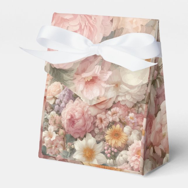 Pastel Flowers Shabby Chic Rose Floral Wedding Favor Boxes (Front Side)
