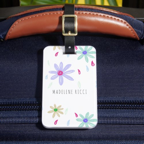 Pastel Flowers  Simple Name Monogram Luggage Tag