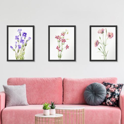 Pastel Flowers _ Soft Botanical Watercolor  Wall Art Sets