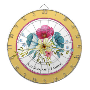 Pastel Flowers Watercolor Family Personalize Dart Board