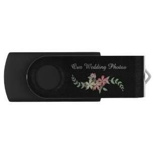 Pastel Flowers Wedding Photos Swivel USB Drive