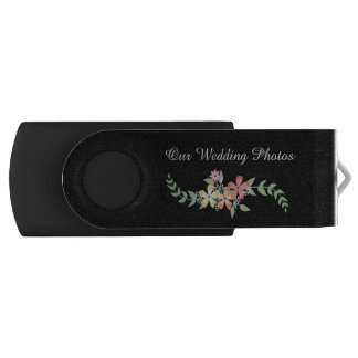 Pastel Flowers Wedding Photos Swivel USB Drive