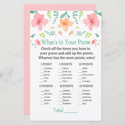 Pastel flowers Whats in your purse game