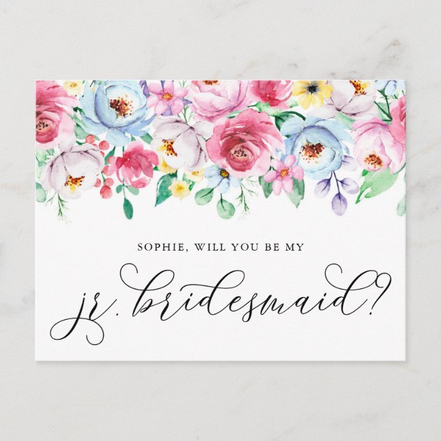 Pastel Flowers Will You Be My Jr Bridesmaid Card (Front)