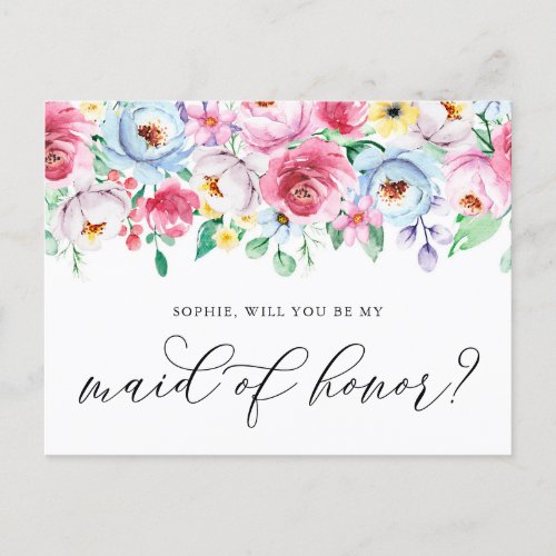 Pastel Flowers Will You Be My Maid of Honor Card