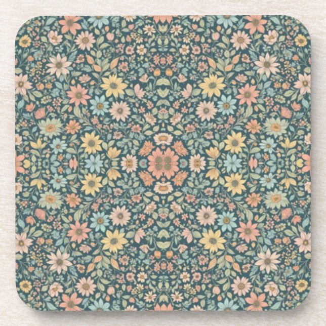 Pastel  flowers with a dark background beverage coaster (Front)