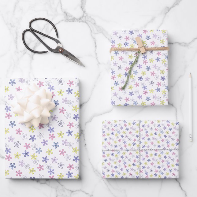 Pastel flowers wrapping paper sheets (Front)