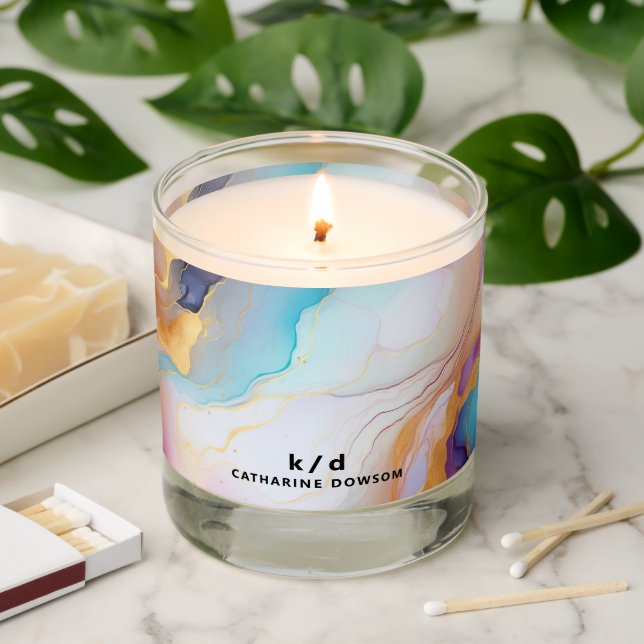 Pastel flowing colors abstract modern monogram scented candle (Lit)