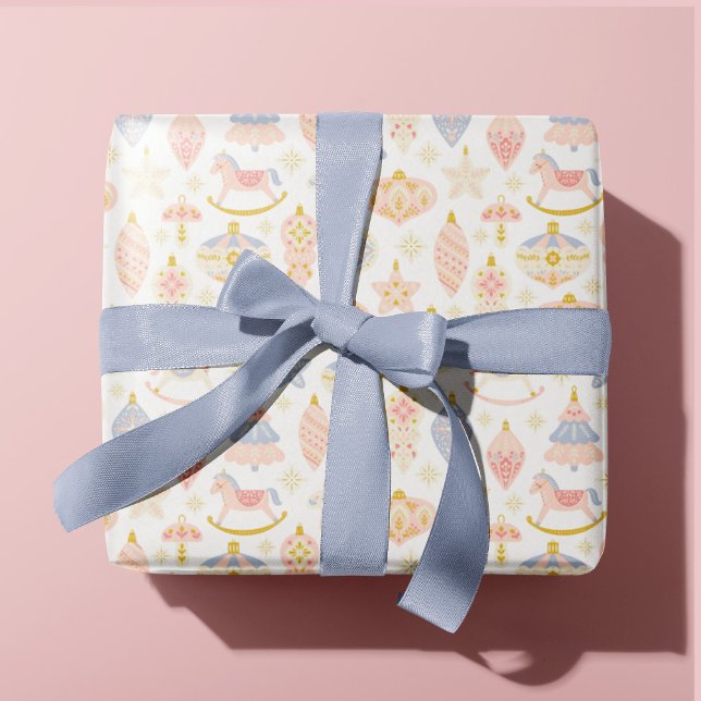 Pastel Folk Art Christmas Tree Ornaments Kids Baby Wrapping Paper (Creator Uploaded)