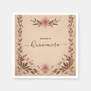 Pastel Font Dusty Glam Rose Gold Quinceanera Napkins