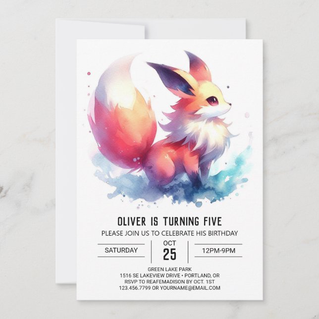 Pastel Fox Birthday Invitation (Front)
