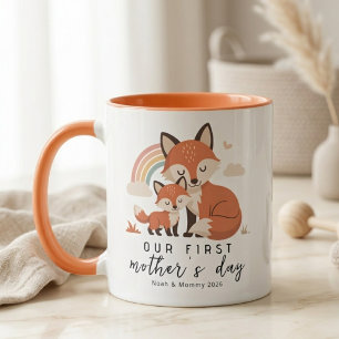 Pastel Fox Mom Baby First Mother’s Day Rainbow Mug