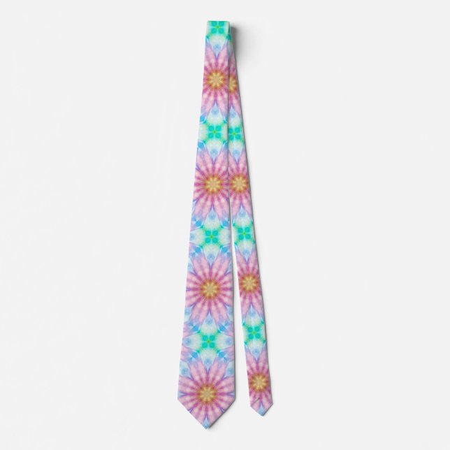 Pastel Fractal Watercolor Abstract Floral Pattern Neck Tie (Front)