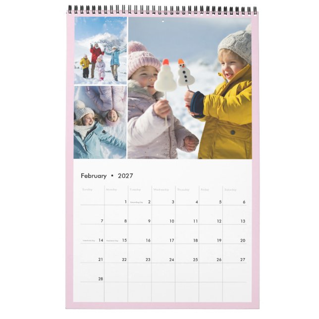 Pastel Frames Monthly Photo Collage Family Photos Calendar (Feb 2027)
