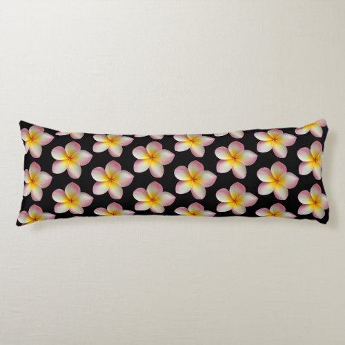 Pastel Frangipani Plumeria Flowers on Black Body Pillow