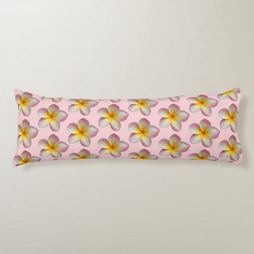 Pastel Frangipani Plumeria Flowers on Light Pink Body Pillow