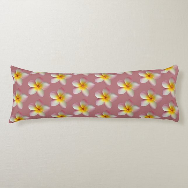 Pastel Frangipani Plumeria Flowers on Rose Gold Body Pillow (Front)