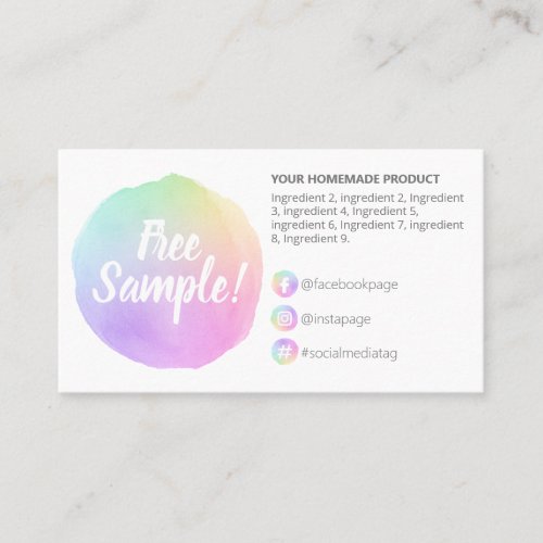 Pastel Free Sample Ingredients Instructions Business Card