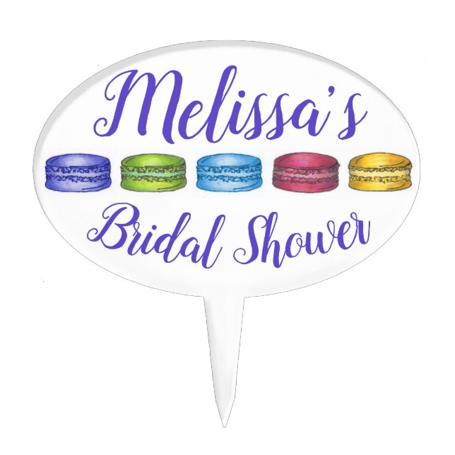Pastel French Macaron Cookie Pastry Bridal Shower Cake Topper (Front)