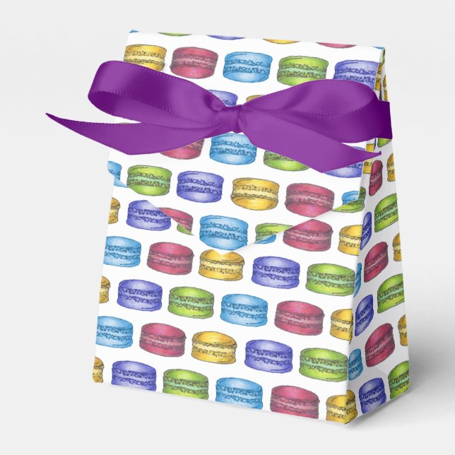 Pastel French Macaron Cookie Pastry Bridal Shower Favor Boxes (Front Side)