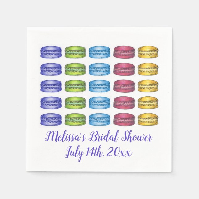 Pastel French Macaron Cookie Pastry Bridal Shower Napkins (Front)