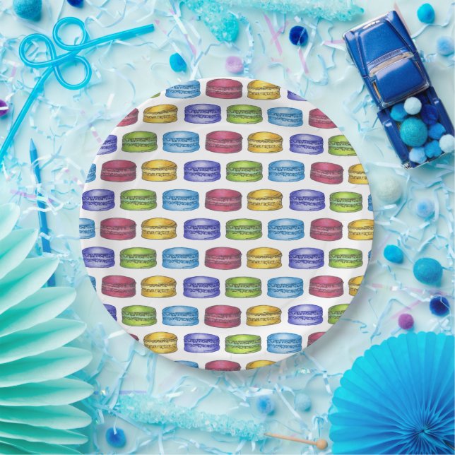 Pastel French Macaron Cookie Pastry Bridal Shower Paper Plates (Party)
