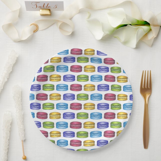 Pastel French Macaron Cookie Pastry Bridal Shower Paper Plates (Wedding)