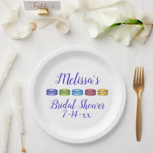 Pastel French Macaron Cookie Pastry Bridal Shower Paper Plates (Wedding)