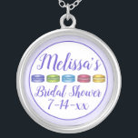 Pastel French Macaron Cookie Pastry Bridal Shower Silver Plated Necklace<br><div class="desc">Design features an original marker illustration of a row of colorful pastel-colored macaron cookies in pink, purple, green, blue, and yellow. A French bakery or pastry shop classic! Ideal for your favorite foodie, or for a French themed bridal shower or afternoon tea party. This macaron design is also available on...</div>