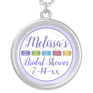 Pastel French Macaron Cookie Pastry Bridal Shower Silver Plated Necklace