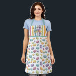 Pastel French Macaron Cookie Pattern Monogram Apron<br><div class="desc">Yummy looking French macaron cookies in a rainbow of pastel colors form this luscious surface pattern design with coordinating colored vertical stripes on top as a backdrop for your name and other personalized information.  Great for business or personal use.  Original design by Holiday Hearts Designs (all rights reserved).</div>