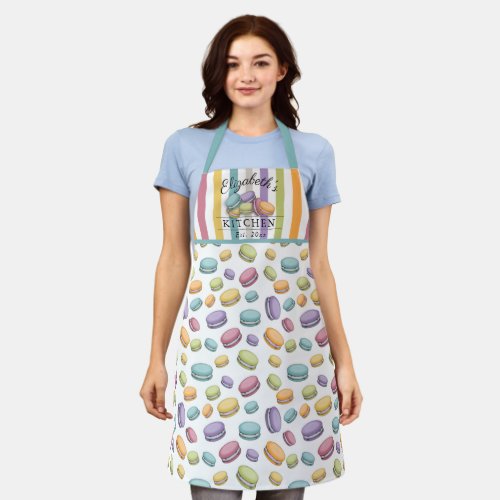 Pastel French Macaron Cookie Pattern Monogram Apron