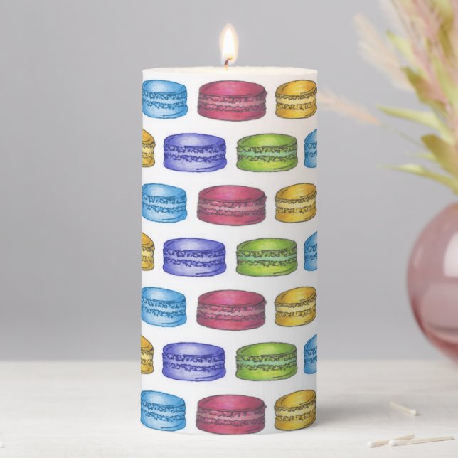 Pastel French Macaron Cookies Bridal Shower Party Pillar Candle (In Situ)