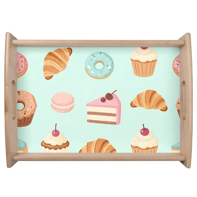 Pastel French Pastries Cute Dessert Pattern Serving Tray (Front)