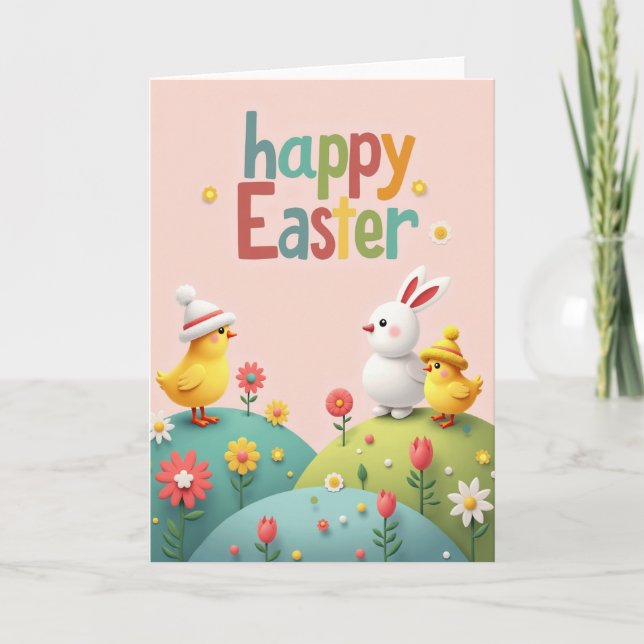 Pastel Friends Easter Time Card (Front)