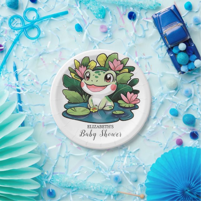 Pastel Frog Baby Shower Paper Plates (Party)