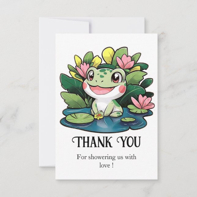 Pastel Frog Baby Shower Thank You Card (Front)