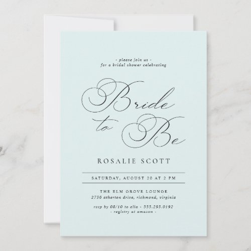Pastel Frost Blue  Delicate Script Bridal Shower Invitation