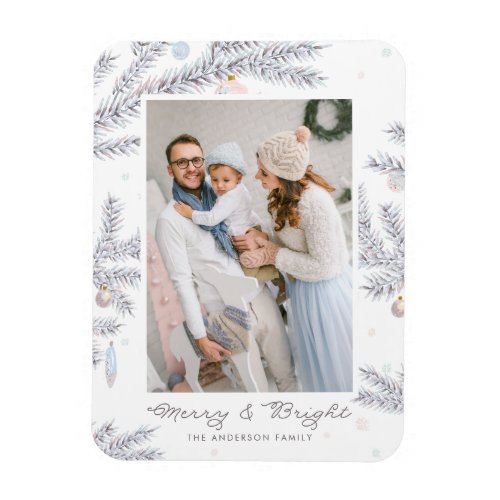 Pastel Frosted Pine Needles Merry  Bright Photo Magnet